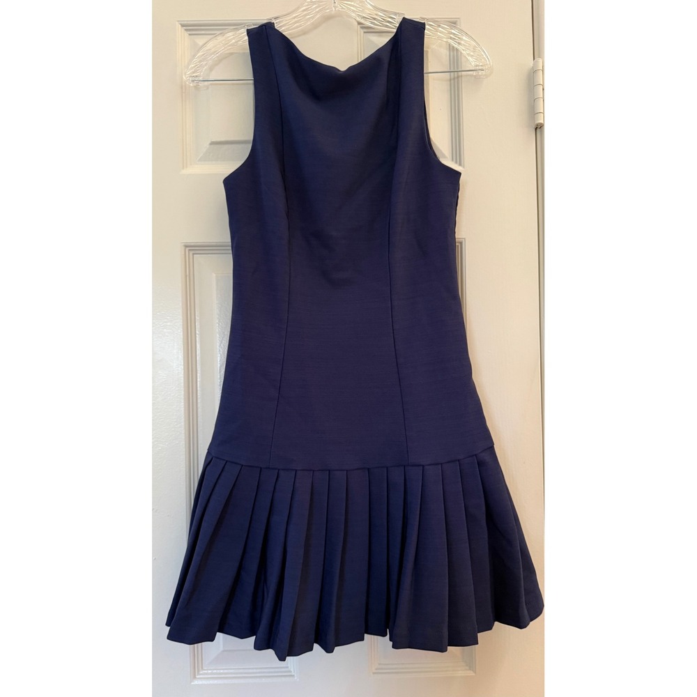 Hello Molly Navy Blue Cowl Neck Pleated Drop Waist Mini Dress Size 4 US